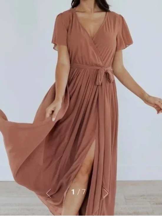 Dresses & Skirts - Baltic Born Chiffon Kristina Maxi V Neck Flutter Sleeve Dress in Rosey Brown NWT